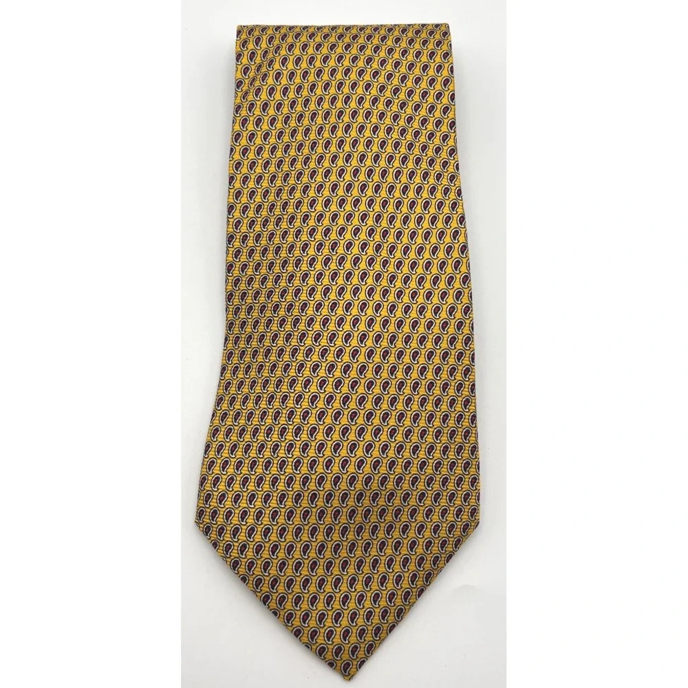 Polo University by Ralph Lauren Yellow Paisley Silk Necktie Hand Finished USA
